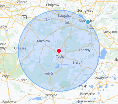 obszar działalności słodkiej pętelki na mapie